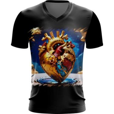 Imagem de Camiseta Gola V Coração De Ouro Líquido Gold Heart 1 - Kasubeck Store