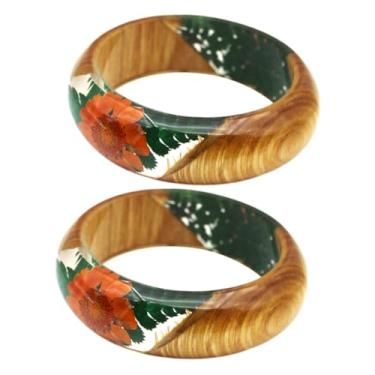 Imagem de 2 Peças pulseira de resina pulseira da amizade pulseira decorativa de verão pulseira de punho minimalista pulseira de jade pulseira de flores secas europeu e americano resina epóxi