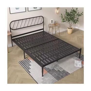 Imagem de Estrutura De Cama Queen De Metal, Estrutura De Cama De Tamanho Completo Com Pernas De Apoio Antiderrapantes, Armações De Cama Queen Modernas Para Apartamentos De Quarto (Color : Black, Size : 59x74i