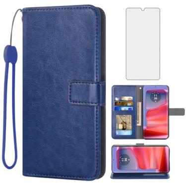 Imagem de Asuwish Capa carteira Flip de Couro Azul para Motorola Moto Edge 50 Pro 5G com Suporte para Cartão e Protetor de Tela de Vidro Temperado