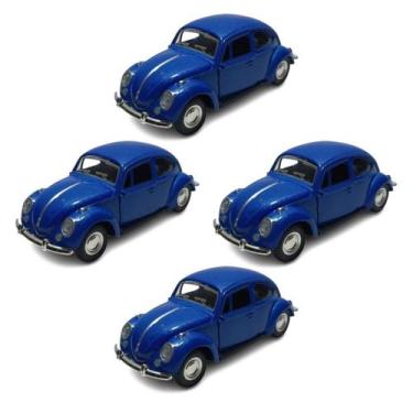 Imagem de Kit 4x Carrinho de Coleção Fusca Azul - AP TOYS