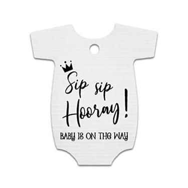 Imagem de Summer-Ray 50 peças macacão de bebê lembrancinha de chá de bebê etiquetas de agradecimento Sip Sip Hooray Baby is on the Way (Branco)