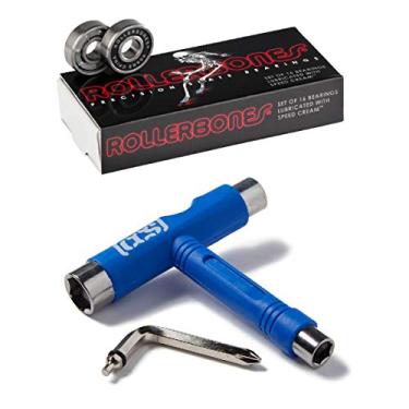 Imagem de RollerBones Rolamentos de skate Bones Roller Bones com ferramenta de skate CCS (rolebones com ferramenta de skate CCS azul)