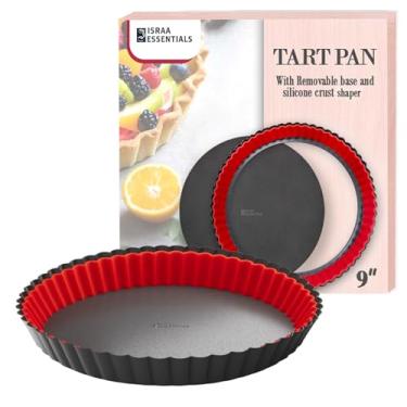 Imagem de ISRAA ESSENTIALS Forma de torta canelada de 23 cm removível inferior redonda Oreo forma de torta com anel modelador de crosta - moldes de torta de aço carbono antiaderentes para assar, tortas de