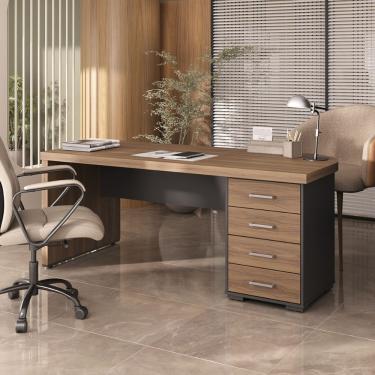 Imagem de Mesa Tamburato Com Gavetas Ld - Nogal/Preto 6126