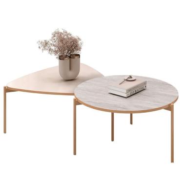 Imagem de Mesa De Centro Para Sala Pés Metálicos Zira E Nala Quartzo-off - Mpozenato