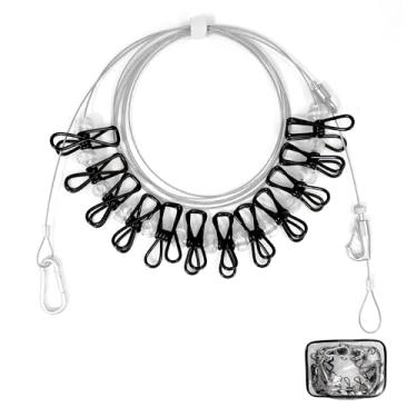 Imagem de AIFOTO Varal Portátil - Cabo De Aço Ajustável Retrátil 3 A 12 Pés, Suporta 30 Libras Sem Ceder, Com Prendedores Roupas, Equipamentos Essenciais Para Viagem E Acampamento Ao Ar Livre