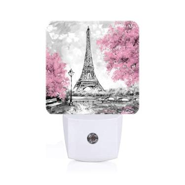 Imagem de FSHVQKD Luz Noturna Com Sensor De Flores Cerejeira E Torre Eiffel, Para Decoração Parede, Ideal Escadas, Corredores, Cozinhas, Luzes Noturnas Do Anoitecer Ao Amanhecer, Presentes Quartos Meninos/Men