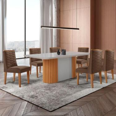Imagem de Mesa de Jantar Aspen 180cm Tampo MDF Vidro com 6 Cadeiras Safira Moder