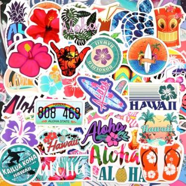 Imagem de Zonon 100 peças de adesivos Havaí à prova d'água decalque de vinil tropical Havaí tartaruga praia havaiano adesivos para garrafas de água, laptop, telefone, skate, bagagem, verão surfe