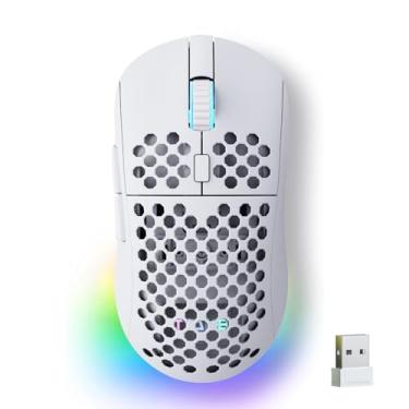 Imagem de TMKB Falcon M1 Mouse sem fio para jogos, sensor óptico 24000DPI, bateria de 180 horas, leve, 6 botões programáveis, faixa RGB, 2,4G/BT5.2/USB-C com fio para PC/Mac/Laptop - Branco fosco