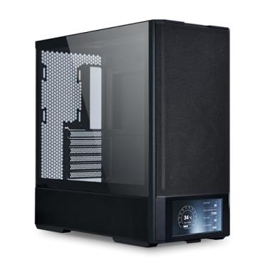 Imagem de Lian Li Capa para computador ATX digital LANCOOL 207 com tela LCD integrada, painéis centrados em malha, capa para PC com 2 ventiladores PWM de 140 x 40 x 30 mm, 2 ventiladores de 140 mm