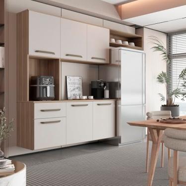 Imagem de Kit Completo De Armário Cozinha Clean Aéreo 6p P/apartamento Nature/Off White