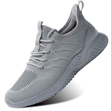 Imagem de KEEZMZ Tênis feminino para caminhada, corrida, sem cadarço, leve, casual, para roupas, Cinza, 41