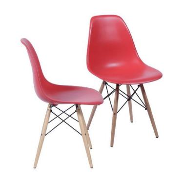 Imagem de Kit 02 Cadeiras Boxbit Dkr Eames Polipropileno Vermelha Base Madeira, 