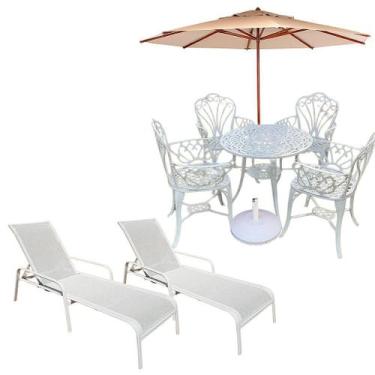 Imagem de Conjunto de Mesa Fortaleza com 4 Cadeiras Alumínio, Ombrelone e 2 Espr
