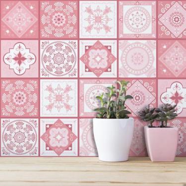 Imagem de Adesivo de Azulejo Hidráulico Rosa 10x10cm 50un - Quartinhos