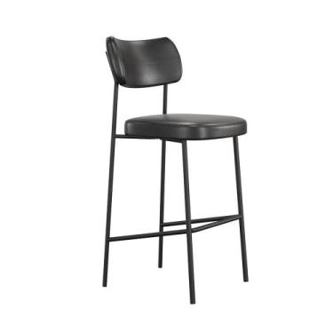 Imagem de Banqueta Alta Stela Área Gourmet material sintético Preto Base Metálic