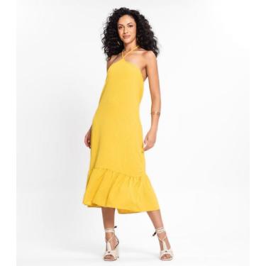 Imagem de Vestido Midi de Alça e Babados em Air Flow Rovitex Amarelo, P, Amarelo