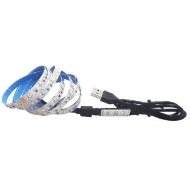 Imagem de Vrabocry Fita de luz LED USB RGB 5V alimentada por USB 5 m/5 m, 300 LEDs, flexível, SMD2835, sem impermeabilidade, IP20, fita de LED com controlador de 3 teclas para TV de fundo, fita de iluminação