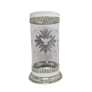 Imagem de META ATACADO, Porta Vela 7 Dias Divino Espírito Santo Vidro Alumínio 18 cm