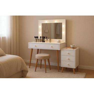 Imagem de Penteadeira Agata Espelho LED e Gaveteiro, MDF ,145x115x45 - Basoto, B