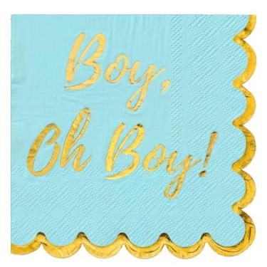 Imagem de Baby Shower Decorations for Boys, Blue and Gold Oh Boy Napkins, It's A Boy Decor, Gender Reveal Party, Pregnancy Announcements, Welcome Home, Sweet, Elegant and Disposable, 50 Pack
