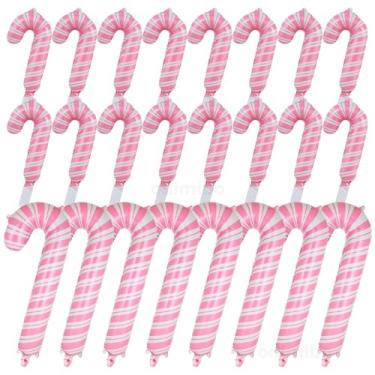 Imagem de Conjunto de 24 balões de bengala doce de folha de Natal rosa para tema de Natal Candyland suprimentos de aniversário decorações de festa de amigos