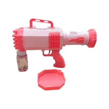 Imagem de Pistola de Bolhas de Sabão Automática, Plástico Atóxico, Rosa, 28x19x7cm, com Recipiente, 32 Orifícios, para Crianças +3 Anos, Funciona com 3 Pilhas AA