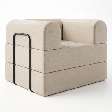 Imagem de Poltrona Cama De Espuma Modular Axel 90cm Com Apoio De Metal Linho Bege - Desk Design