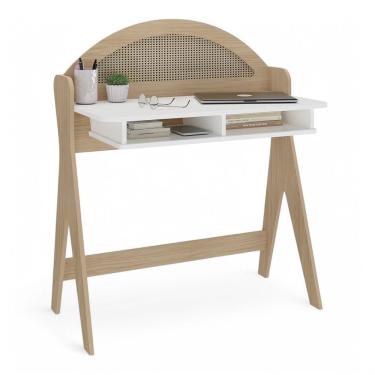 Imagem de Mesa Escrivaninha Penteadeira Cecília Orgânica 90cm 100%mdf Com Nicho Integrado - Desk Design Nature-branco