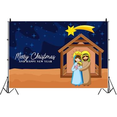 Imagem de Feliz Natal e Feliz Ano Novo Cenário de Natal Noite Estrelada Cenários de Presépio para Igreja Cristã Religiosa Decorações de Festas de Festas de Fotos Estúdio Adereços Vinil 3 x 2,4 m