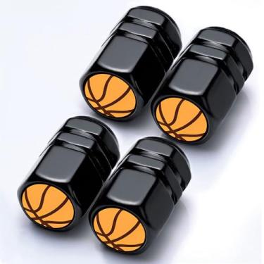 Imagem de Pacote com 4 tampas de haste de válvula de pneu de basquete acessórios de carro esportivo tampa de ar de alumínio decoração automotiva bolas de basquete presentes para mulheres mãe irmã carro tampas