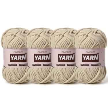 Imagem de 4 pacotes de fios de crochê grosso de chenille de pelúcia - fio de bebê para crochê macio - fios de veludo para artesanato em cobertores - fios amigurumi fofos 200 g (4 cáqui claro)