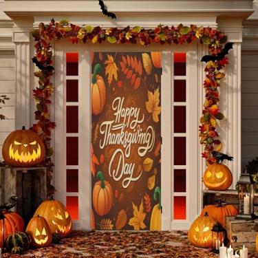 Imagem de Wassud Feliz Dia de Ação de Graças Capa de Porta Decoração Externa Faixa Interior Varanda Decoração de Casa Grande Decoração de Porta da Frente 96 x 98 Polegadas