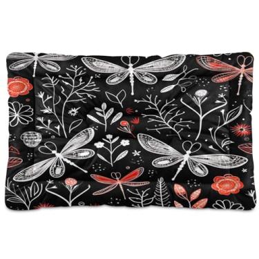 Imagem de Wassud Black Dragonfly cama de cachorro com corações desenhados à mão, camas grandes para cães ao ar livre, tapete lavável para animais de estimação, cama de gato para dormir, viagens, 45 x 61 cm