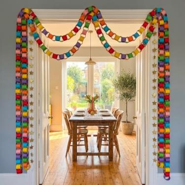 Imagem de Maitys 500 folhas, tiras de corrente de papel e guirlanda de estrela espelhada, faixa de artesanato de papel de 3 metros com fita dupla face para artesanato, aniversário, casamento, festival