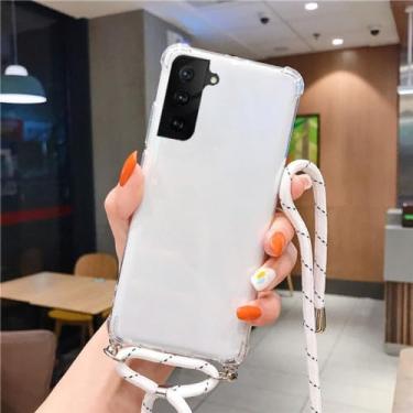 Imagem de Capa de telefone de silicone macio à prova de choque para Samsung M14 A54 A14 A34 A24 A23 A04E Crossbody Colar Cord Strap Cordão capa, branco preto, para M13 5G