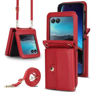 Imagem de Capa carteira para Motorola Razr 60, porta-cartões com bloqueio RFID e alça destacável, couro durável e TPU, 4 compartimentos para cartão, proteção contra quedas, capa flip com suporte para uso diário