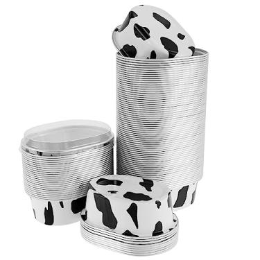 Imagem de ZFLYCANP Pacote com 100 formas de bolo de folha de alumínio com tampas, formas individuais de cheesecake de 68 ml, copos ovais para bolo, folha de alumínio de grau alimentício para assar pequenas