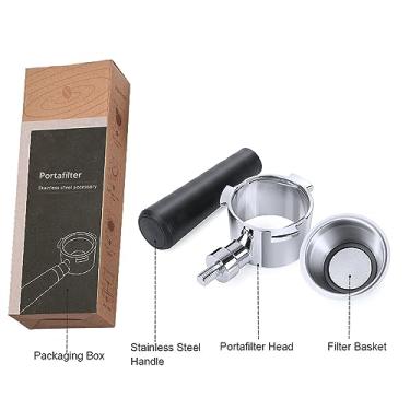 Imagem de CUOFYUNL Cesta de filtro portaffiter nua sem fundo de 51 mm incluída 3 orelhas de aço inoxidável cesta de peças de reposição Alça portaffiter com colher de escova de limpeza