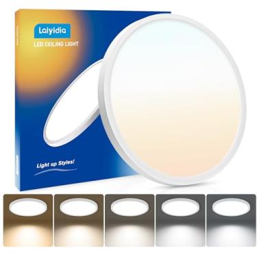 Imagem de Laiyidia Pacote de 2 Lâmpada de teto LED Ø30 cm, 24 W 2880 LM e 5CCT mudança de cor, lâmpada redonda ultra fina para quarto, cozinha, sala de estar, corredor, vestiário, arrecadação, porão, branco