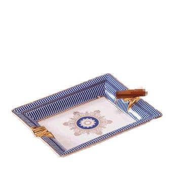 Imagem de Cinzeiro Bone China Desktop Cinzeiro, Cerâmica Grande Charuto Cigarro Cinzeiro para Interior, Exterior Pátio Doméstico Uso Escritório em Casa Bandeja Suporte de Cinzeiro (Azul Branco)