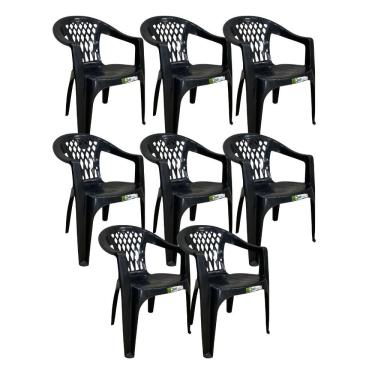 Imagem de Kit 8 Cadeiras De Plástico Com Braço Duo Bella Duoplastic Preto