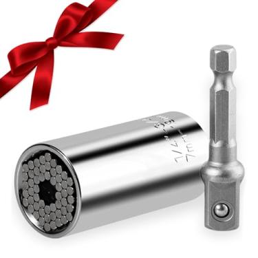 Imagem de Chave de soquete universal com adaptador de furadeira, conjunto de soquetes autoajustáveis, presentes para homens, prata