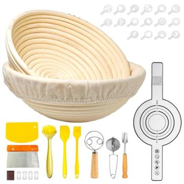 Imagem de Banneton Basket Cesta redonda Banneton à prova de pão com acessórios, ferramentas de cozimento de fermento para cozinhas domésticas, projetada para fermentação de massa e pão artesanal