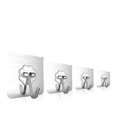 Imagem de NevStp Ganchos autoadesivos fortes de aço inoxidável transparente, cabide de armazenamento de chaves para cozinha, banheiro, porta, parede, multifuncional, prata, 20 peças