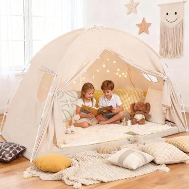 Imagem de Tenda para cama tamanho casal – espaço de dormir de privacidade com design blackout, barraca de cama respirável portátil para transição de crianças pequenas 、 uso no chão do quarto com corrente de ar