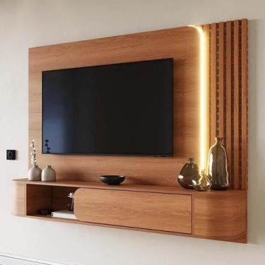 Imagem de Painel Para TV 65" Ripado Com LED 183cm Alvorada Lukaliam Jequitiba
