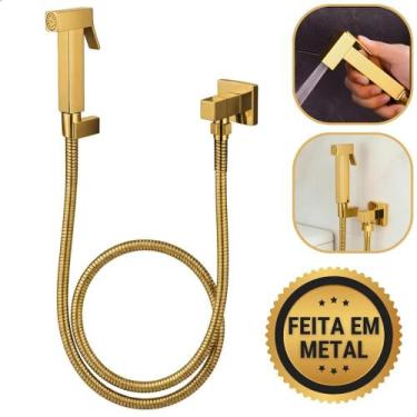 Imagem de Ducha Higiênica Banheiro Quadrada Em Metal Dourado Gold Aço - Congratu